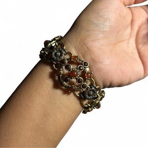 Vintage Lucky Brand Gold and Brown Panel Style Floral Bracelet